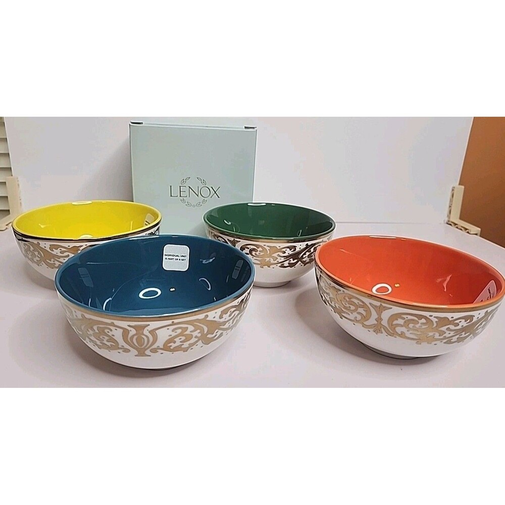 Lenox Lx Remix 4 Piece Dessert Bowl Set Blue Yellow Green Orange 4 1/2" NIB